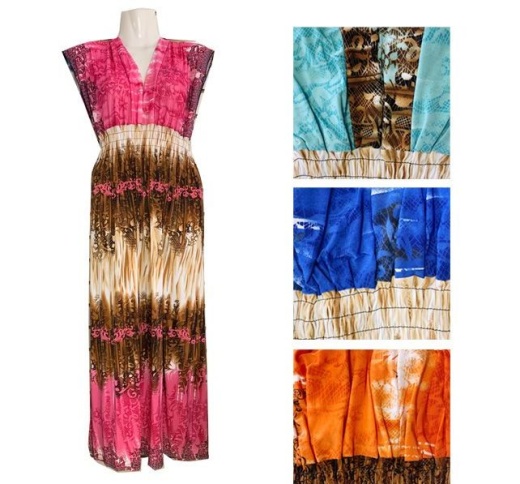 12 Pieces Women's Printed Long Maxi Dress in Assorted Colors and Sizes