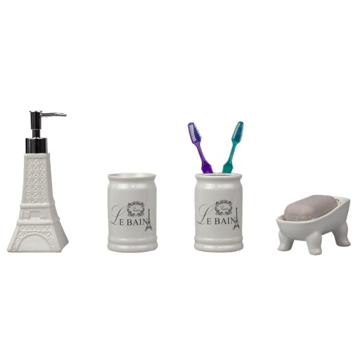 6 Pieces Home Basics Le Bain Paris Eiffel Tower 4 Piece Ceramic Bath Accessory Set, White - Shower Accessories