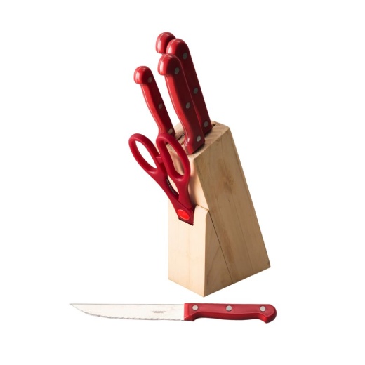 12 Pieces Home Basics 7 Piece Knife Set With Wood Block, Red - Kitchen Knives