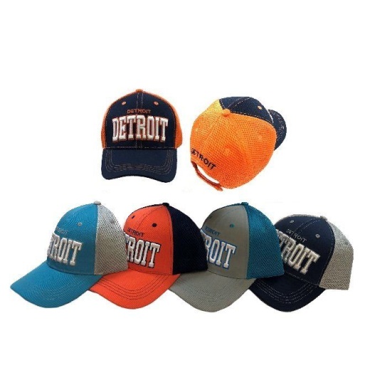 36 Pieces Air Mesh Back Solid Front Ball Cap Detroit - Baseball Caps & Snap Backs