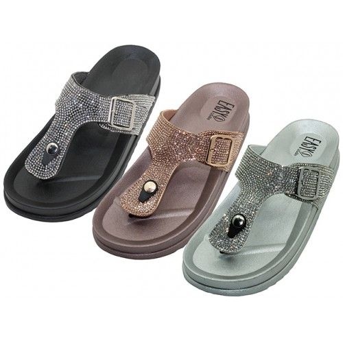 18 Pairs Women's Rhinestone Upper Comfortable Sandals - Size 5-10