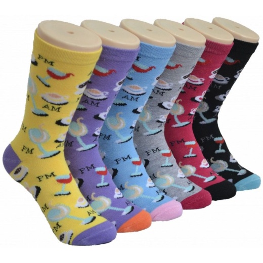 360 Pairs Ladies AM PM Printed Crew Socks Size 9-11 - Women's Crew Sock