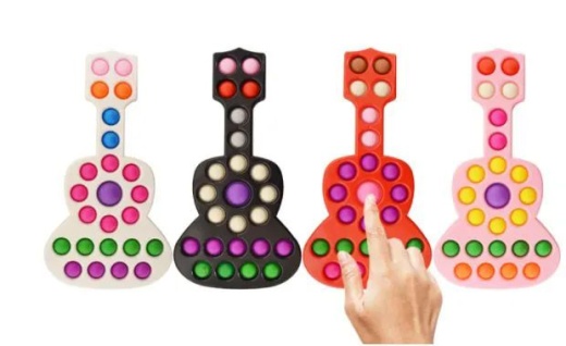 12 Pieces Bubble Pop Toy Keychain Silicone Large Guitar - Key Chains