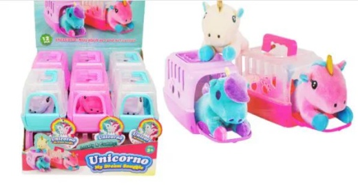 12 Pieces Mini Plush Pet In Carrier Unicorn - Plush Toys