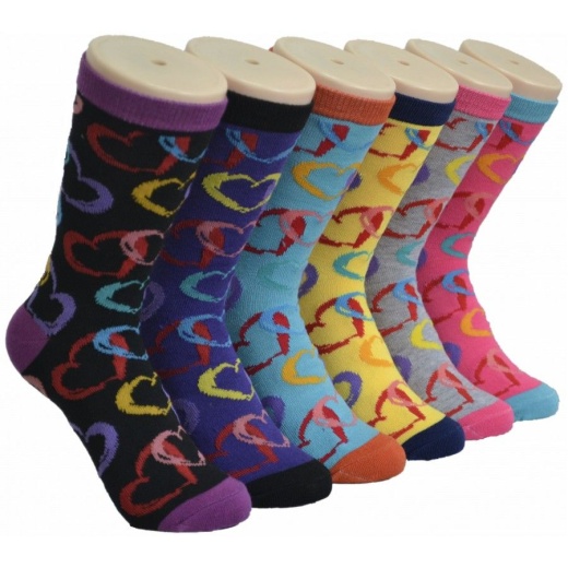 360 Pairs Ladies Colorful Heart Printed Crew Socks Size 9-11 - Womens Crew Sock