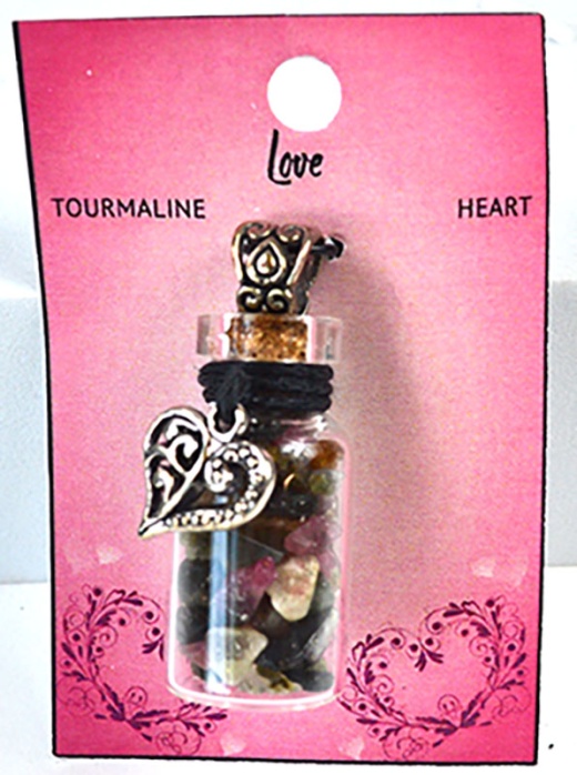 Torrmaline Chips In Bottle With Heart Necklace