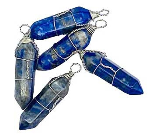 Set of 5 Lapis Wire Wrapped Point Pendants