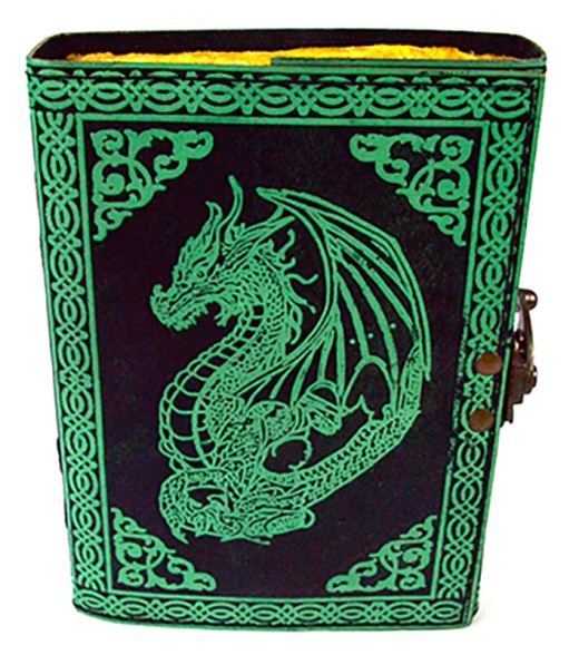 Green Dragon Aged Looking Paper Leather Journal with Latch