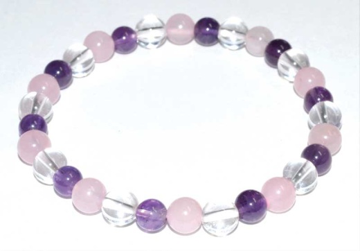6Mm Amethyst, Rose Quartz & Quartz Bracelet for Emotional Balance