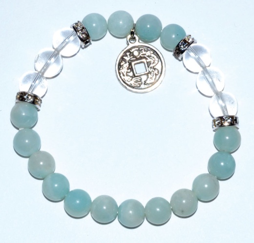 Amazonite and Quartz Chinese Coin Bracelet