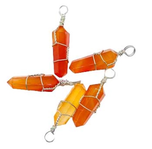 Set of 5 Wire Wrapped Carnelian Point Pendants