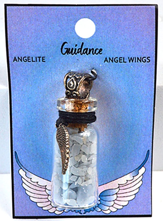 Angelite Chips In Bottle With Angel Wing Necklace