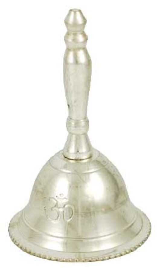 Om Altar Bell 2 1/2" - Silver Plated and Engraved for Meditation and Clarity