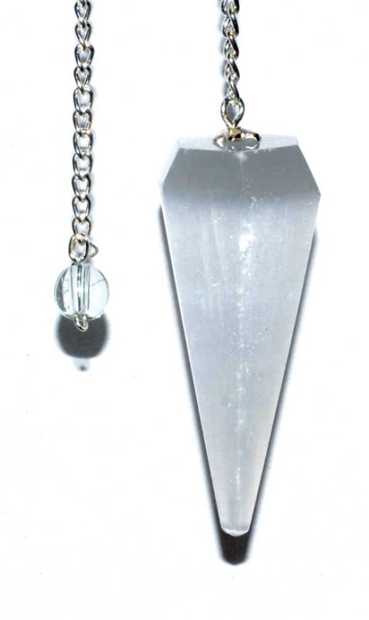 6-Sided 7 Chakra Selenite Pendulum for Divination and Energy Healing