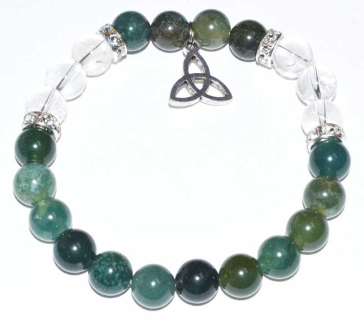 8Mm Moss, Green/ Triquetra Beaded Bracelet