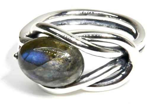 Size 11 Labradorite Ring - Sterling Silver Knot Style Band