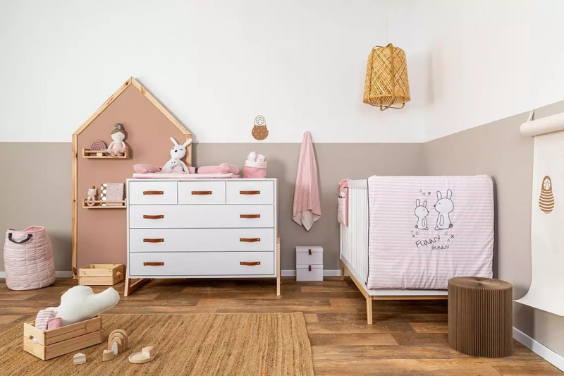 Pink Bunny And Friends Cotton 3 Piece Crib Bedding Set For Girls