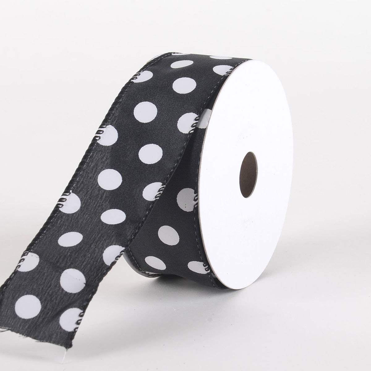 Satin Polka Dot Ribbon Wired Black With White Dots ( W: 1 - 1/2