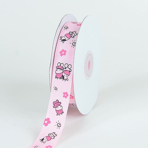 Grosgrain Ribbon Moomoo Cow Print Light Pink ( 7/8 Inch | 25 Yards )