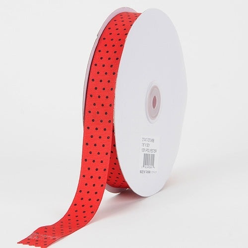 Grosgrain Ribbon Swiss Dot Red With Black Dots ( 7/8 Inch | 50 Yards )