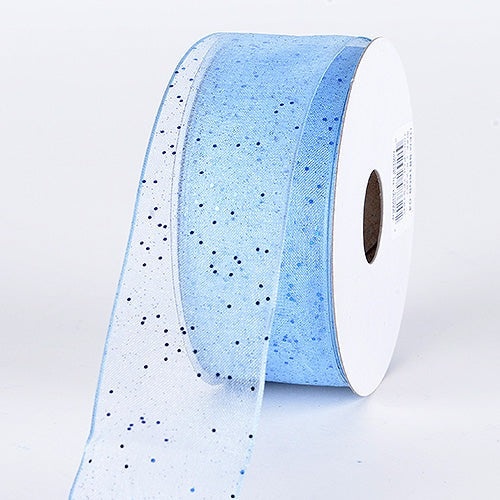 Light Blue - Organza Ribbon With Glitters Wired Edge - ( W: 5/8 Inch | L: 25 Yards )