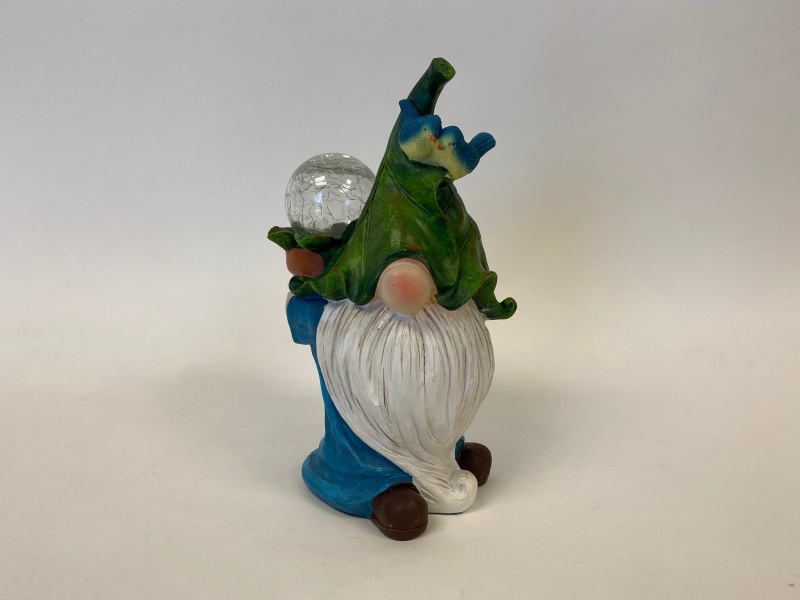 Garden Gnome Statue With Solar Light Outdoor Resin Gnomes Figurines Sculptures, Hold The Ball