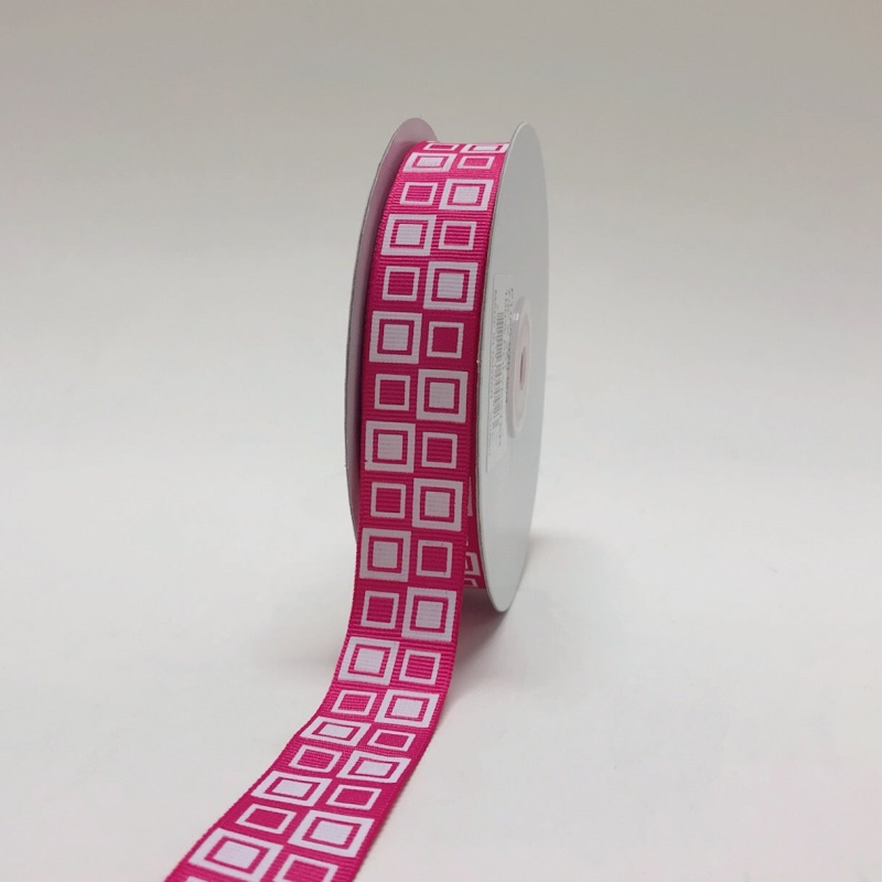 Fuchsia - Square Design Grosgrain Ribbon ( 7/8 Inch | 25 Yards )