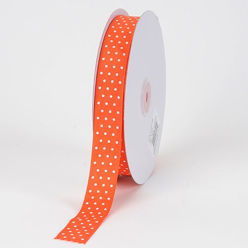 Grosgrain Ribbon Swiss Dot Orange With White Dots ( 5/8 Inch | 50 Yards )