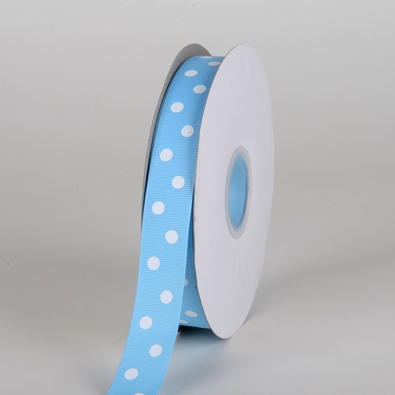 Grosgrain Ribbon Polka Dot Baby Blue With White Dots ( 7/8 Inch | 50 Yards )