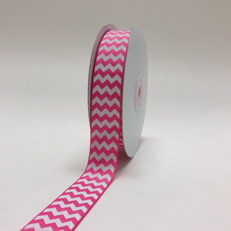 Hot Pink - Chevron Design Grosgrain Ribbon ( 7/8 Inch | 25 Yards )
