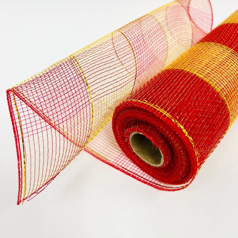 Red With Gold - Christmas Mesh S - ( 10 Inch X 10 Yards )