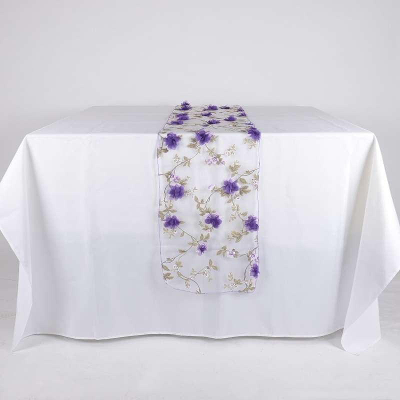 Purple Organza With 3D Roses Table Runner