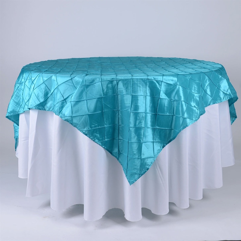 Turquoise - 85 Inch X 85 Inch Square Pintuck Satin Overlay