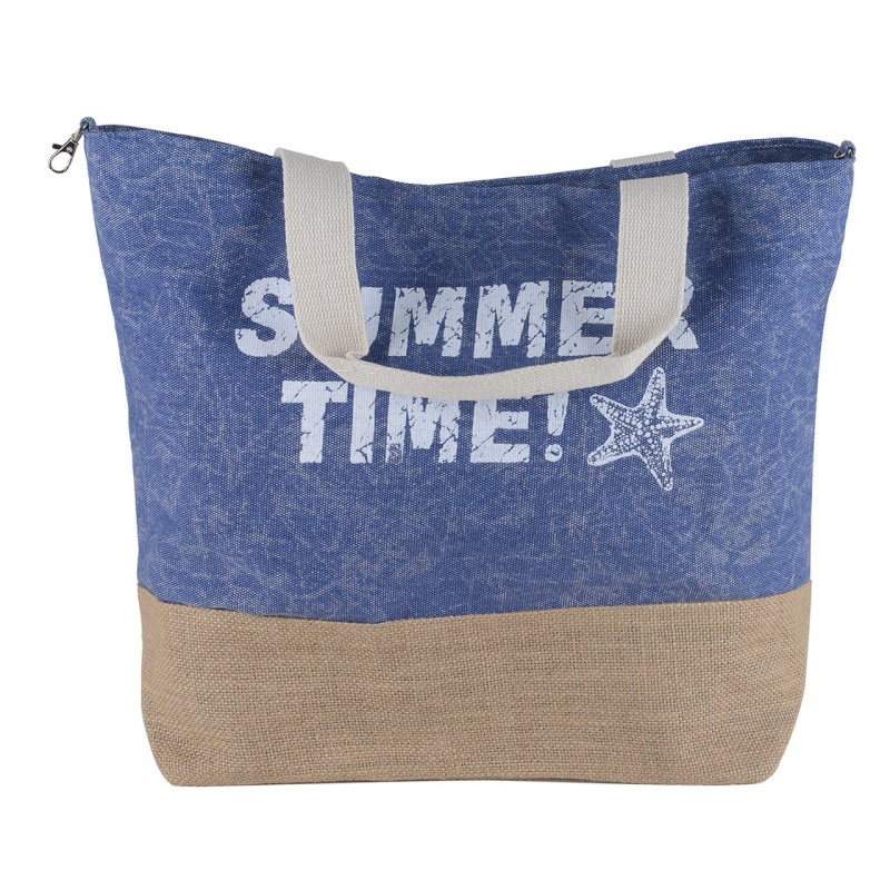 Summer Time Beach Canvas Tote Bag - Blue - 21 Inch X 16 Inch - Women Swim Pool Bag Large Tote