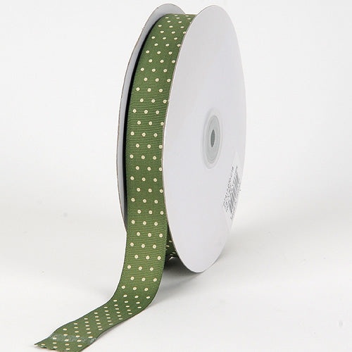 Grosgrain Ribbon Swiss Dot Old Willow With White Dots ( W: 3/8 Inch | L: 50 Yards )