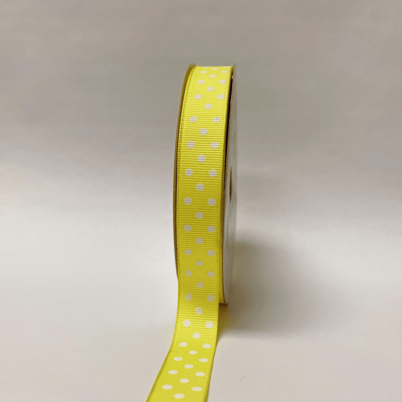 Grosgrain Ribbon Color Dots Baby Maize With White Dots ( 5/8 Inch | 25 Yards )