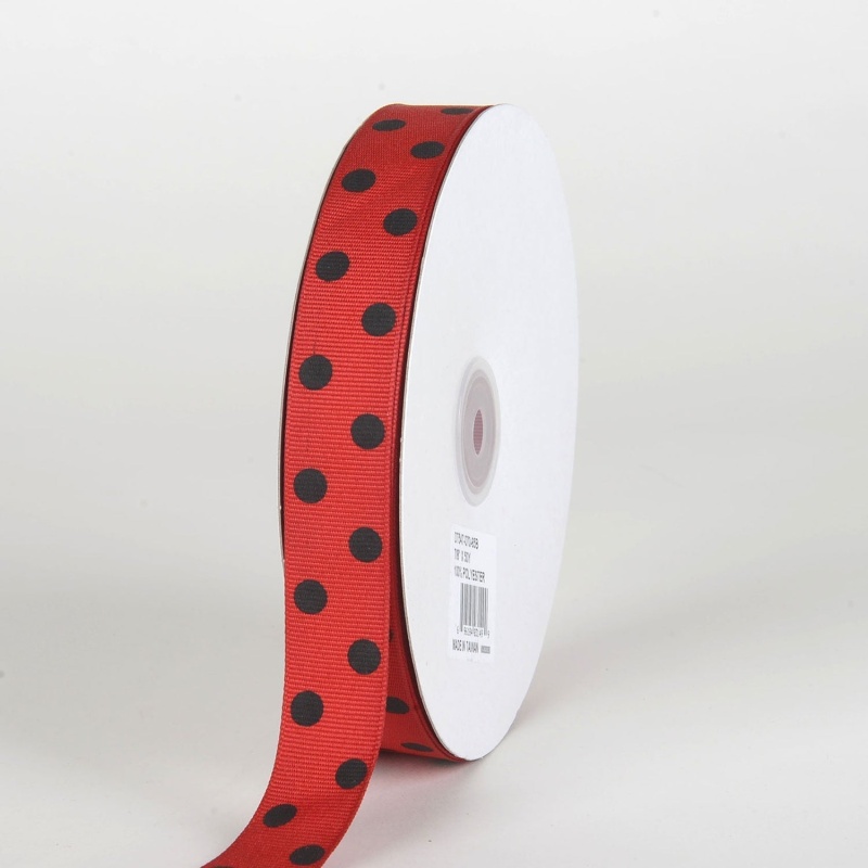 Grosgrain Ribbon Polka Dot Red With Black Dots ( 7/8 Inch | 50 Yards )