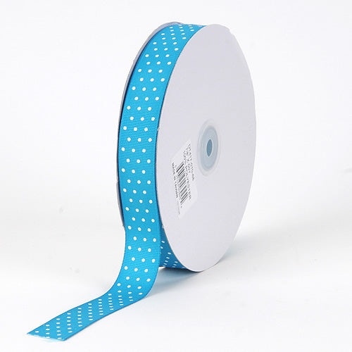 Grosgrain Ribbon Swiss Dot Turquoise With White Dots ( 7/8 Inch | 50 Yards )