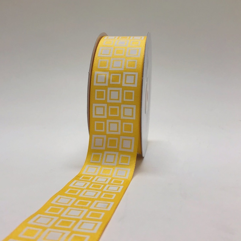 Yellow - Square Design Grosgrain Ribbon ( 1 - 1/2 Inch | 25 Yards )