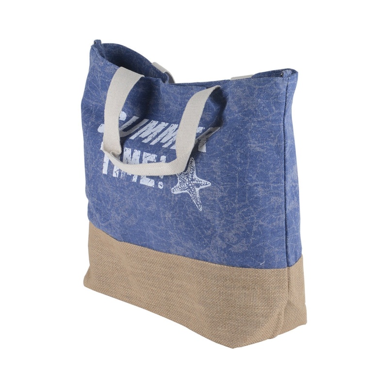Summer Time Beach Canvas Tote Bag - Blue - 21 Inch X 16 Inch - Women Swim Pool Bag Large Tote