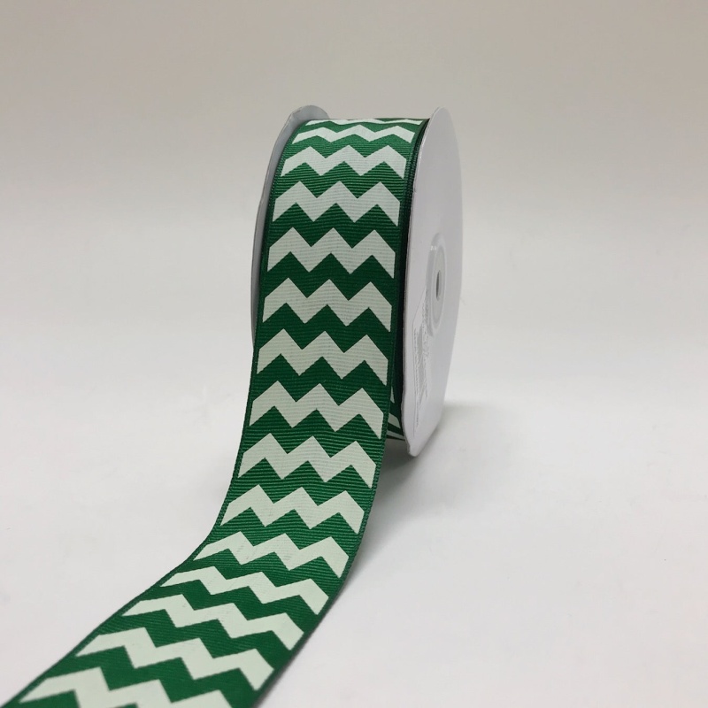 Emerald - Chevron Design Grosgrain Ribbon ( 1 - 1/2 Inch | 25 Yards )