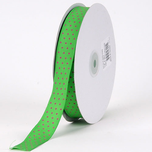Grosgrain Ribbon Swiss Dot Emerald With Fuchsia Dots ( 5/8 Inch | 50 Yards )