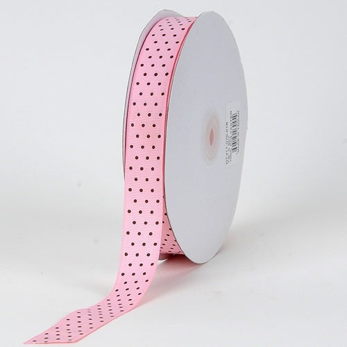 Grosgrain Ribbon Swiss Dot Light Pink With Chocolate Dots ( 7/8 Inch | 50 Yards )