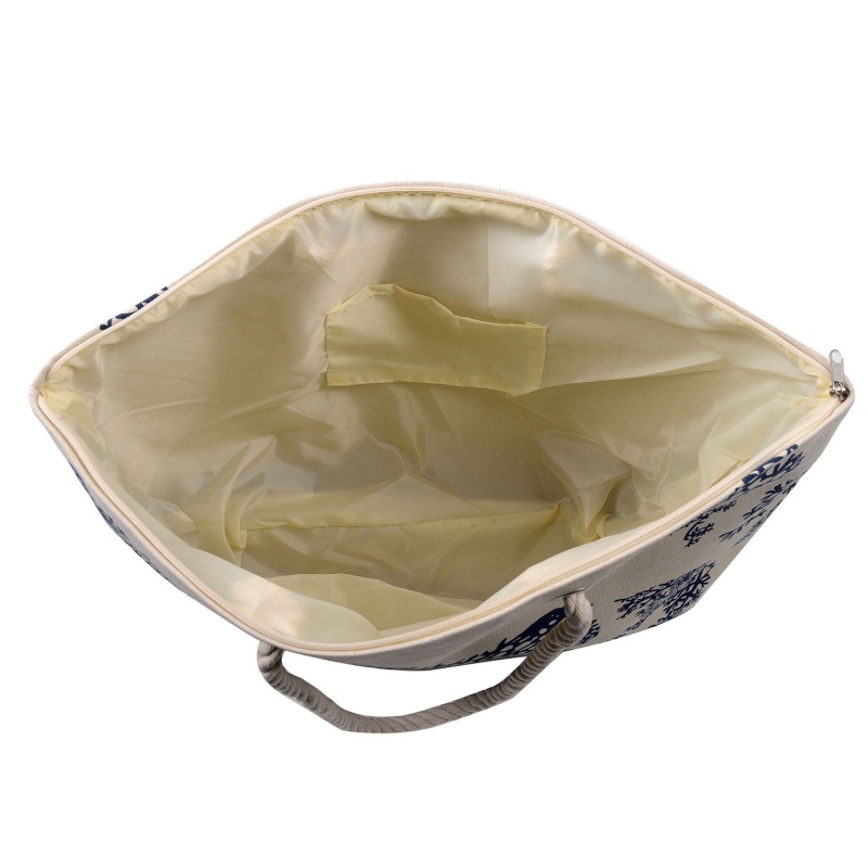 Leave Print Large Capacity Tote Bag - Dark Blue - 19 Inch X 15 Inch - Women Swim Pool Bag Large Tote