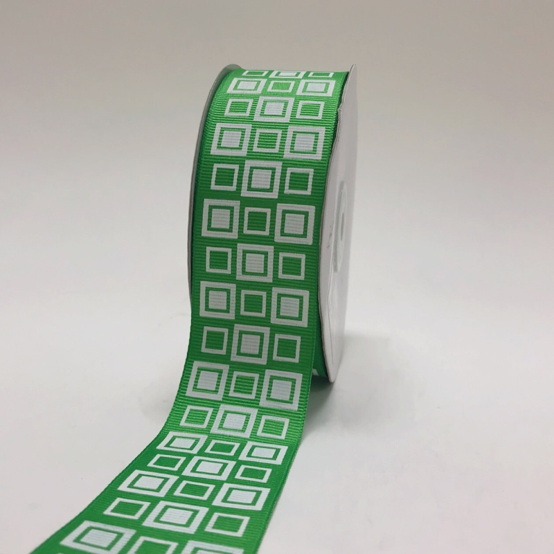 Apple Green - Square Design Grosgrain Ribbon ( 1 - 1/2 Inch | 25 Yards )