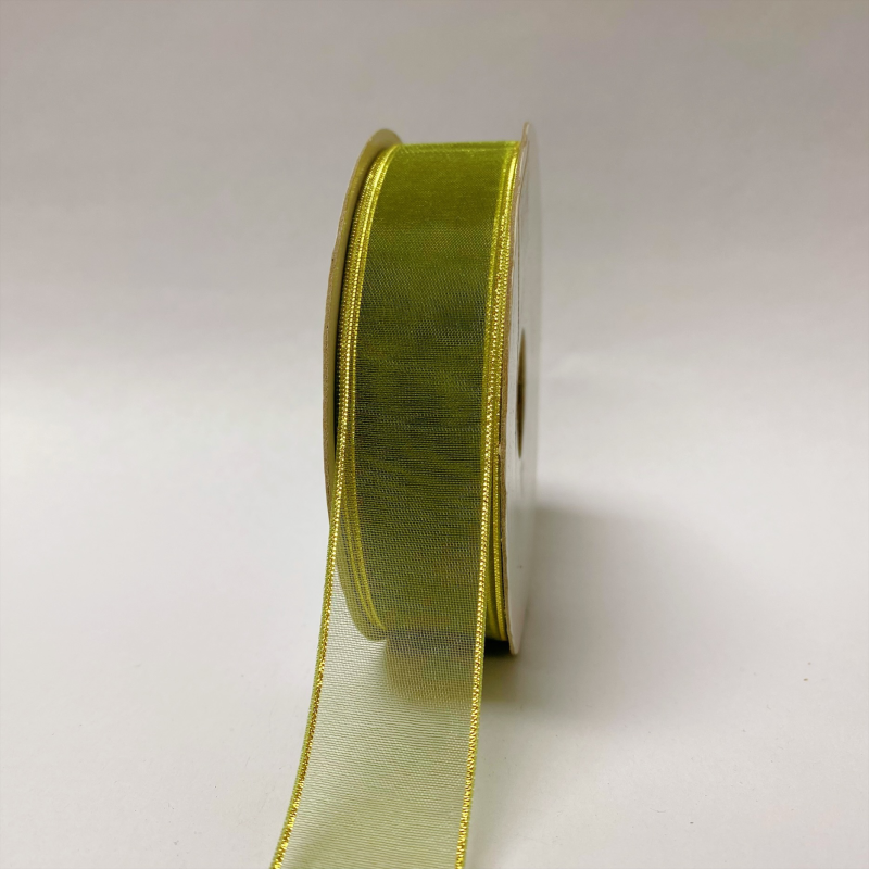 Sheer Organza Ribbon Willow With Gold Edge ( 7/8 Inch | 25 Yards )