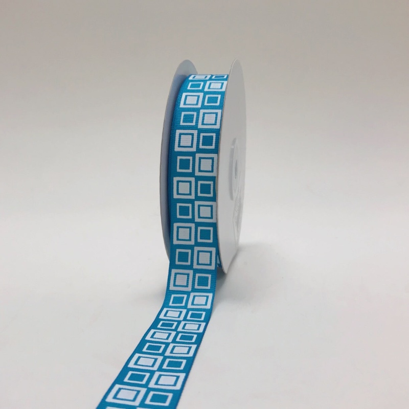 Turquoise - Square Design Grosgrain Ribbon ( 7/8 Inch | 25 Yards )