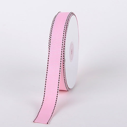 Grosgrain Ribbon Stitch Design Light Pink With Brown Stitch ( 5/8 Inch | 25 Yards )
