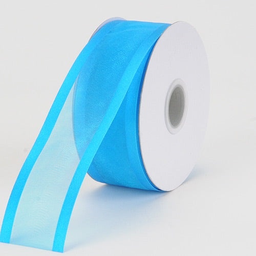 Turquoise - Organza Ribbon Two Striped Satin Edge - ( 5/8 Inch | 25 Yards )