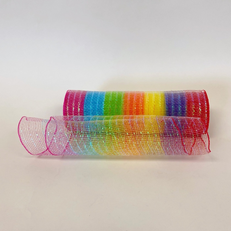 Rainbow Iridescent Lines - Metallic Stripes Mesh ( 10 Inch X 10 Yards )
